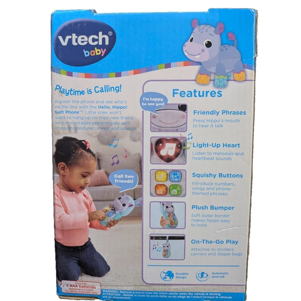 VTech Baby Hello Hippo Soft Phone Talks Sings Lights Soft Squishy 45+ Songs